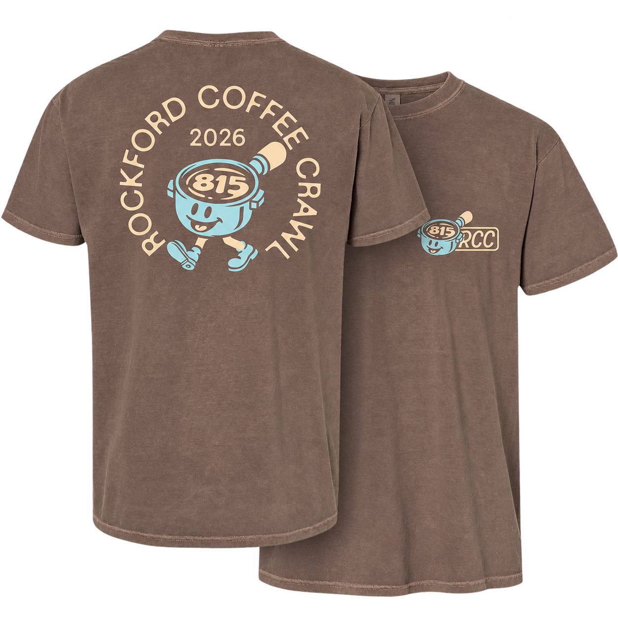 Official Rockford Coffee Crawl tee, front and back